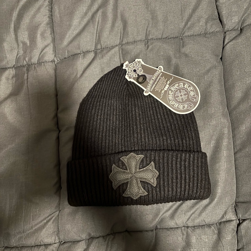 Black chrome heart beanie